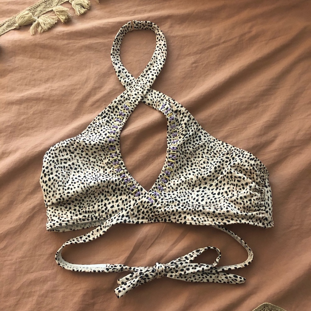 VS leopard print bikini top with purple jewels
